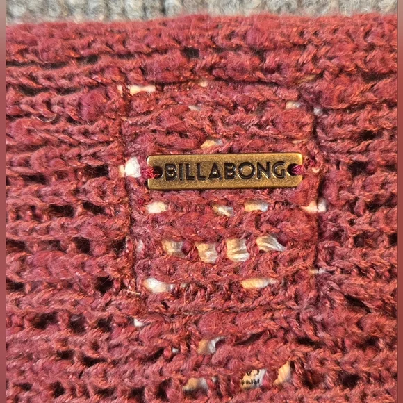 Billabong Burgundy Open Knit Crochet‎ Sweater Lace Up Sleeve Size Medium - Picture 2 of 11